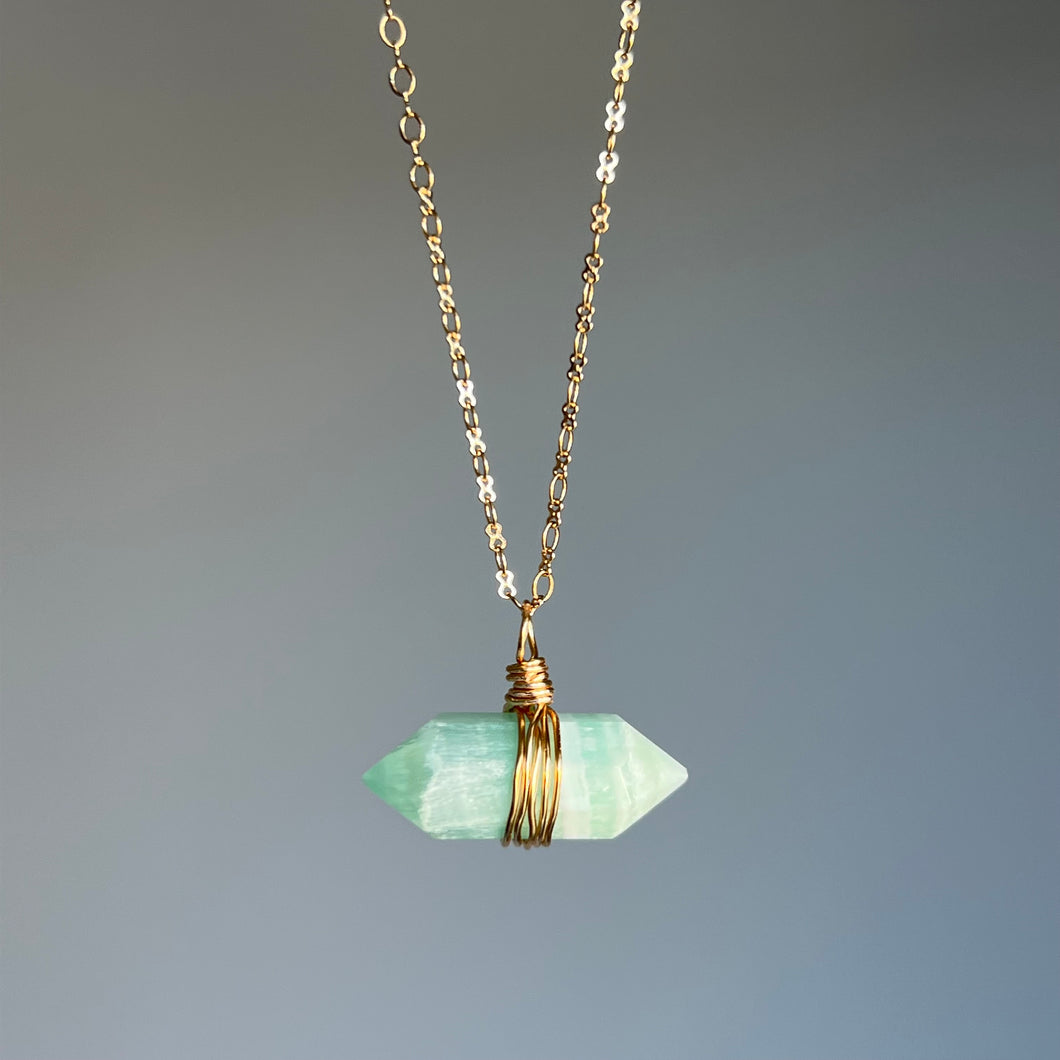 Blue Aragonite (Caribbean Calcite) DT Wire Wrapped Crystal Necklace