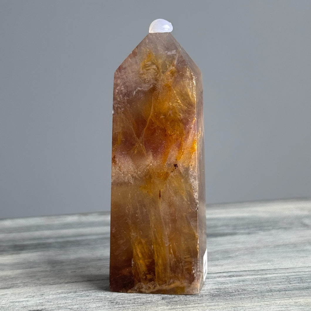 Yellow and Purple Fluorite Tower Crystal Specimen