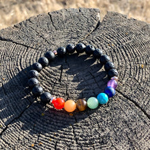 7 Chakra Healing Stretch Bracelet with Lava Stone - Rose Gold