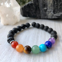 7 Chakra Healing Stretch Bracelet with Lava Stone - Hematite