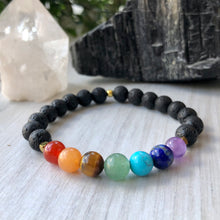 7 Chakra Healing Stretch Bracelet with Lava Stone - Gold