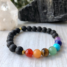 7 Chakra Healing Stretch Bracelet with Lava Stone - Gold