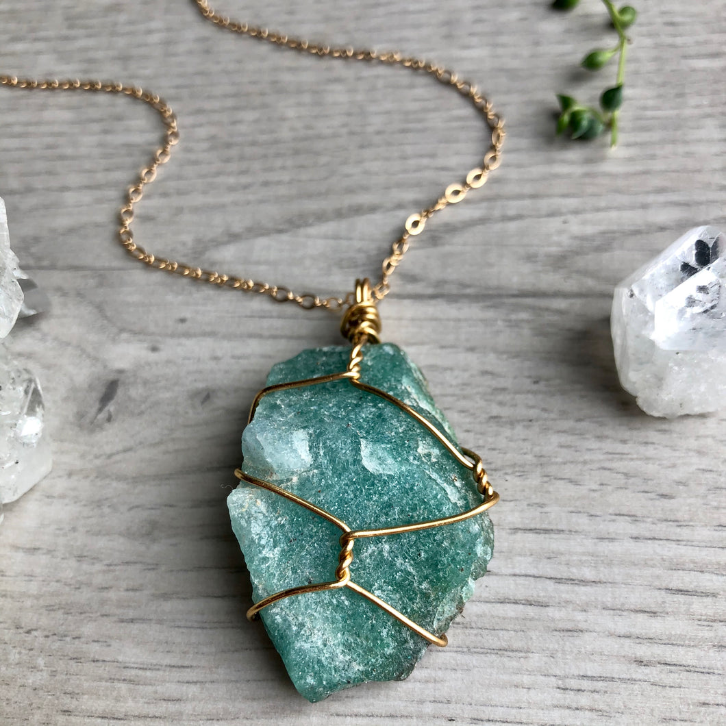 Green Aventurine (Raw) Wire Wrapped Necklace
