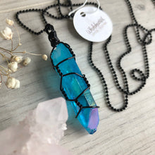 Aqua aura quartz on black ball chain