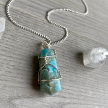 Blue Aragonite (calcite) wire wrapped crystal necklace