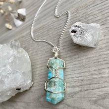 Blue Aragonite (calcite) wire wrapped crystal necklace
