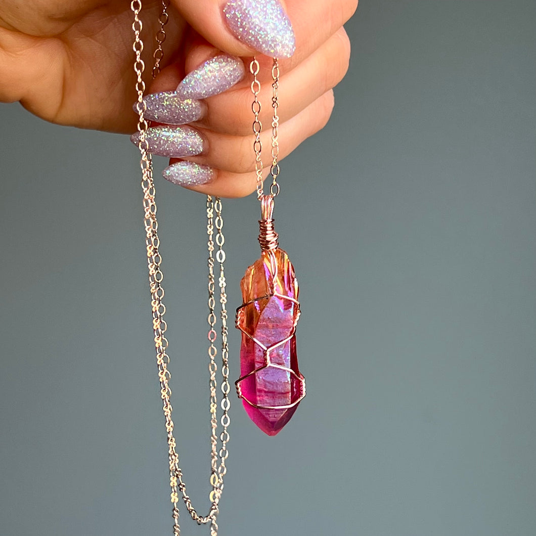 Aura Quartz wire wrapped necklace