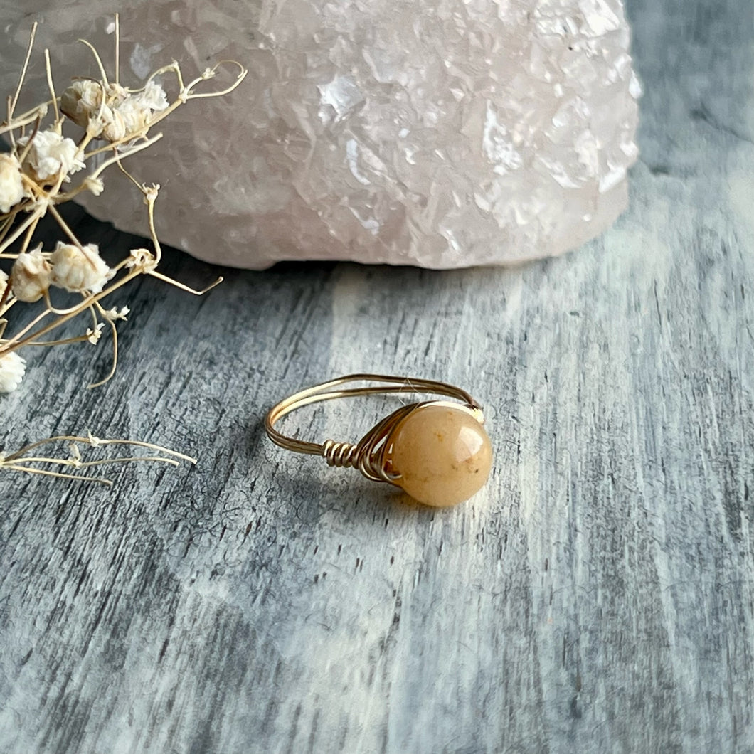 Yellow Aventurine Wire Wrapped Ring
