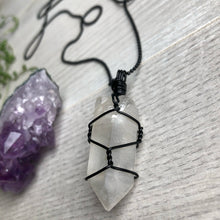 Clear Quartz Black Wire Wrapped Necklace