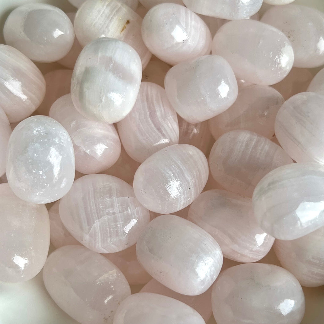 Pink Mangano Calcite tumbled pocket stone crystal specimen (sm)
