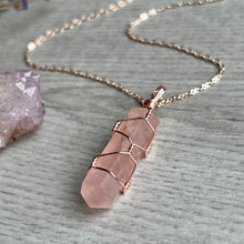 Rose Quartz wire wrapped crystal necklace
