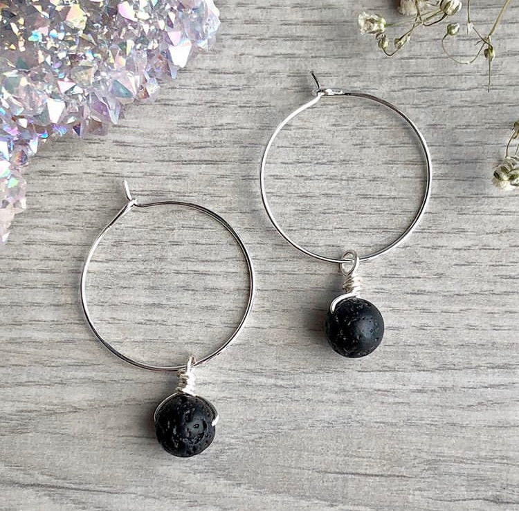 Lava Stone hoop earrings (8mm)