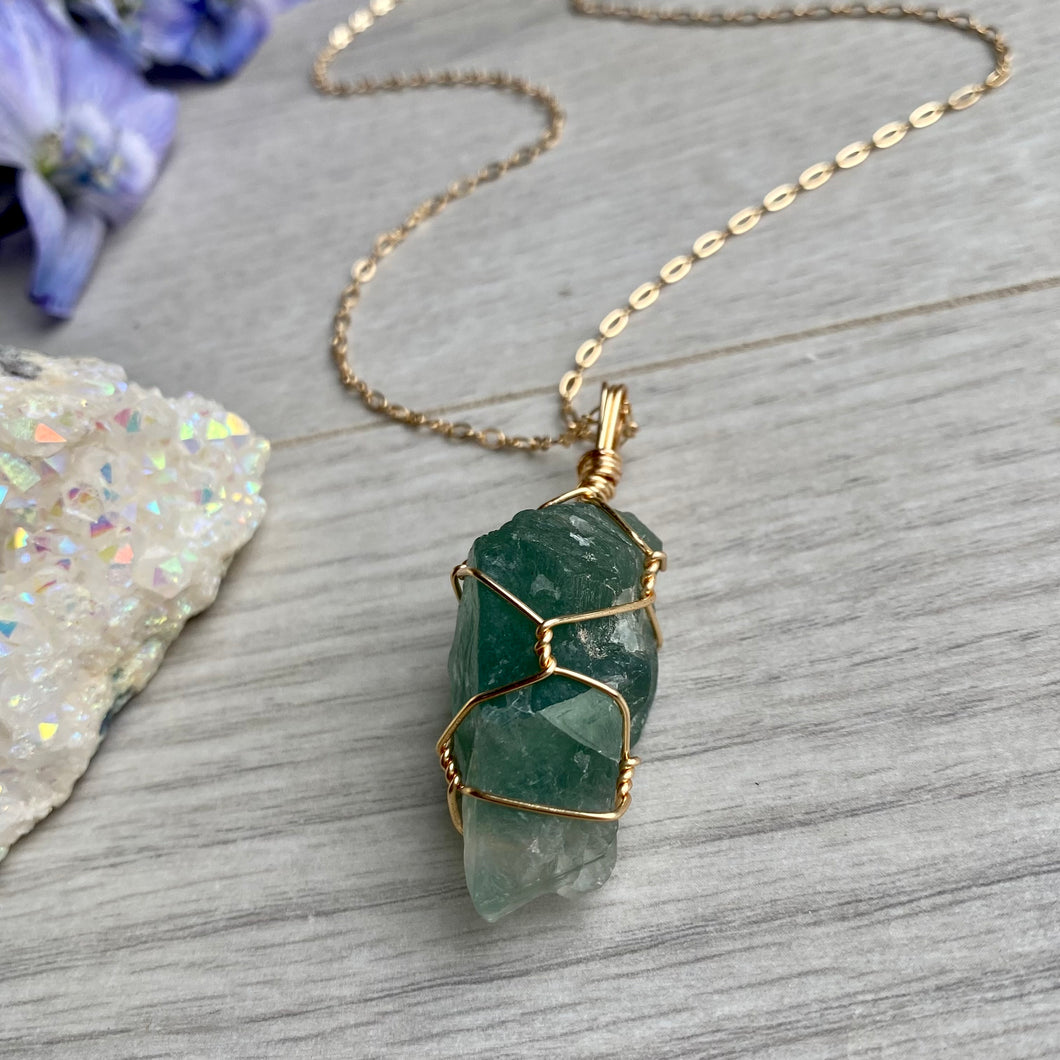Fluorite (Raw) Wire Wrapped Crystal Necklace