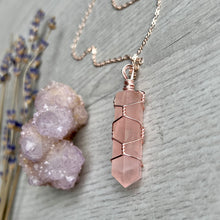Rose Quartz wire wrapped crystal necklace