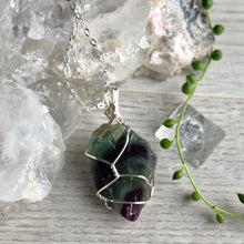 Rainbow Fluorite (Raw) Wire Wrapped Necklace