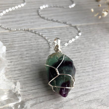 Rainbow Fluorite (Raw) Wire Wrapped Necklace