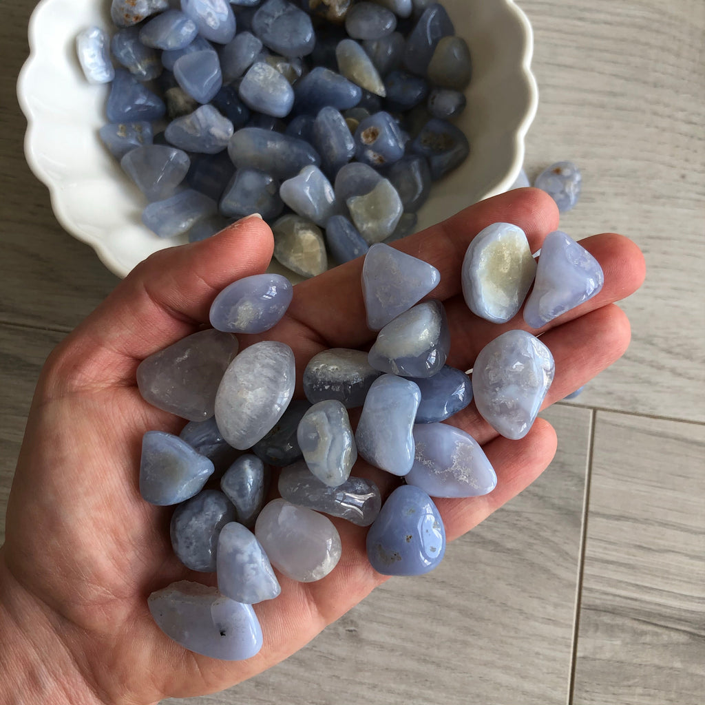 BLUE LACE AGATE Tumbled Stones + Crystal Grid Sets