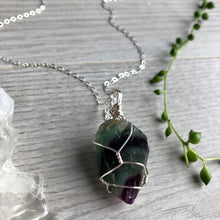 Rainbow Fluorite (Raw) Wire Wrapped Necklace