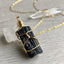 Black Tourmaline (raw) wire wrapped necklace