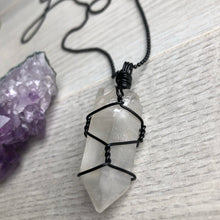 Clear Quartz Black Wire Wrapped Necklace