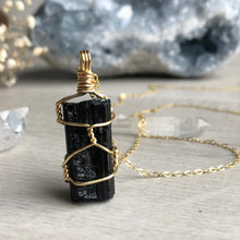 Black Tourmaline (raw) wire wrapped necklace
