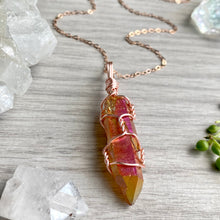 Sunset Aura Quartz wire wrapped necklace
