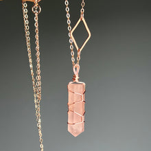 Rose Quartz with Diamond wire wrapped crystal necklace