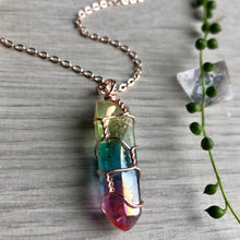 Rainbow Aura Quartz wire wrapped necklace