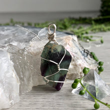Rainbow Fluorite (Raw) Wire Wrapped Necklace