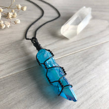Aqua aura quartz on black ball chain