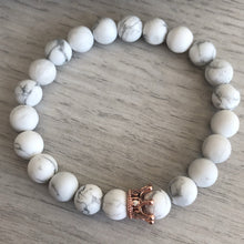 Howlite Stretch Bracelet (set) with rose gold crown spacer with pave cubic zirconia gems
