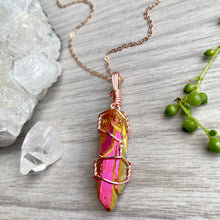 Sunset Aura Quartz wire wrapped necklace