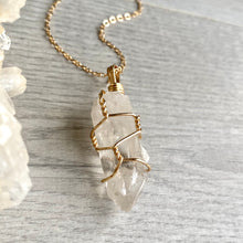 Clear Quartz Gold Wire Wrapped Necklace