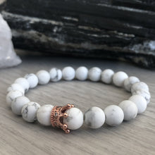 Howlite Stretch Bracelet (set) with rose gold crown spacer with pave cubic zirconia gems