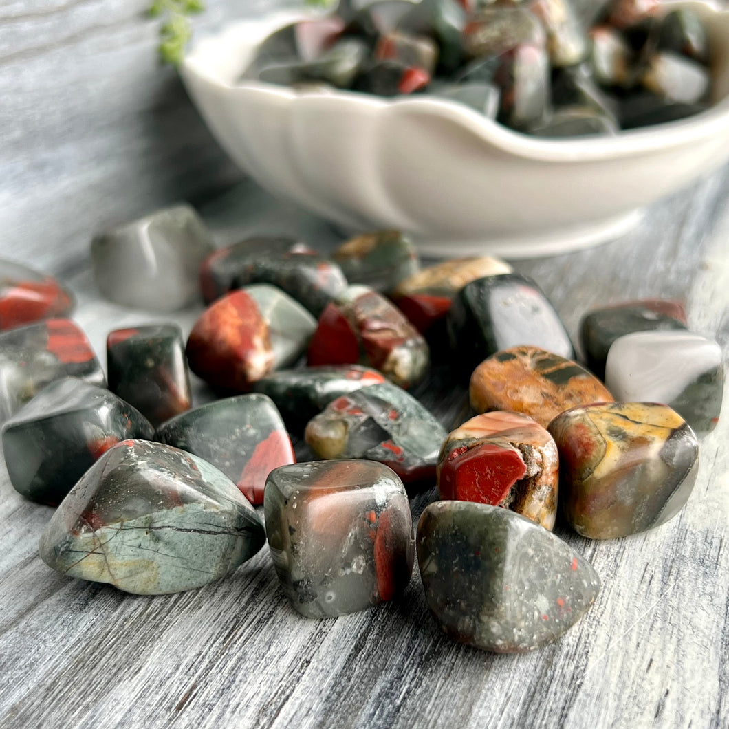 Bloodstone tumbled pocket stone crystal specimen