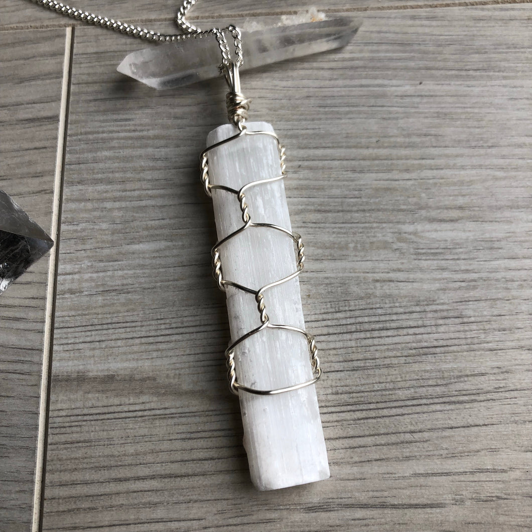 Selenite wire wrapped necklace
