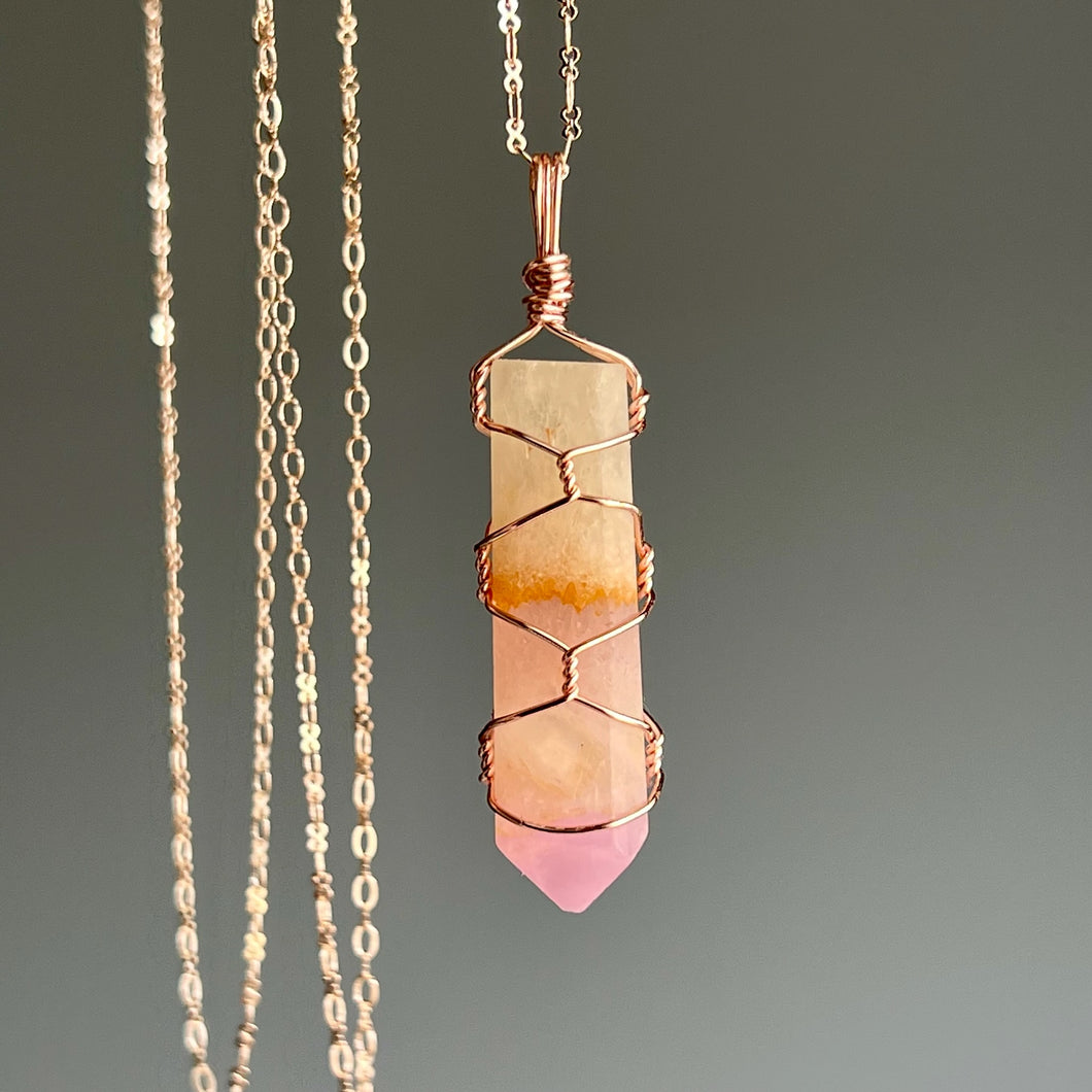 Pink Aragonite Wire Wrapped Necklace