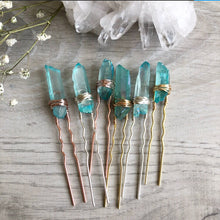 Aqua Aura Quartz Crystal Hair Pin Accessory