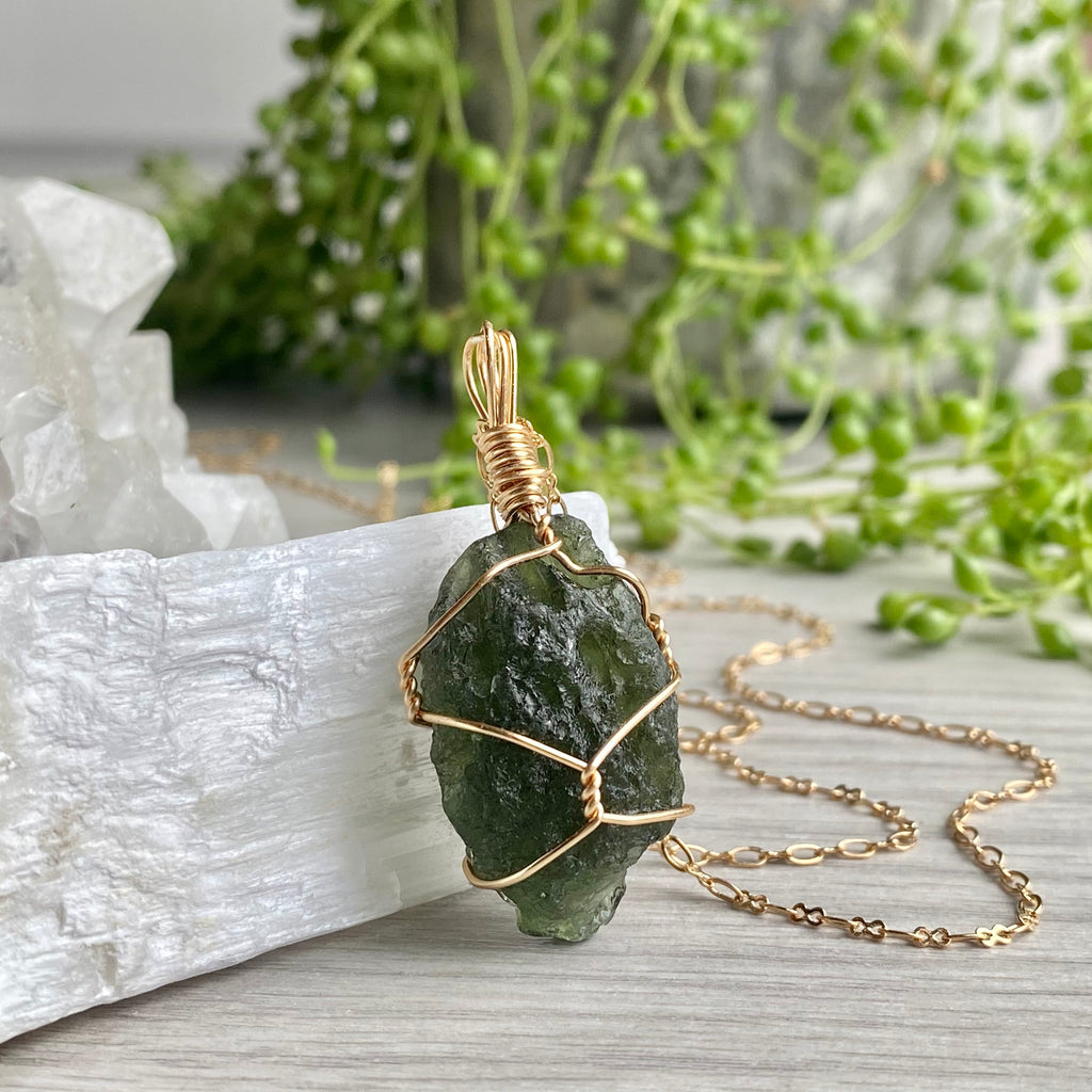 Moldavite wire wrapped necklace MN01 Wholehearted Crystal Creations