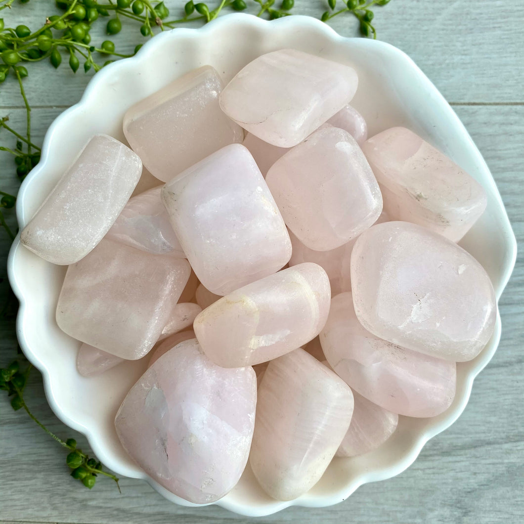 Pink Mangano Calcite tumbled pocket stone crystal specimen (LG)