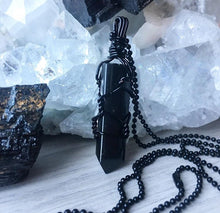 Black Tourmaline black wire wrapped necklace