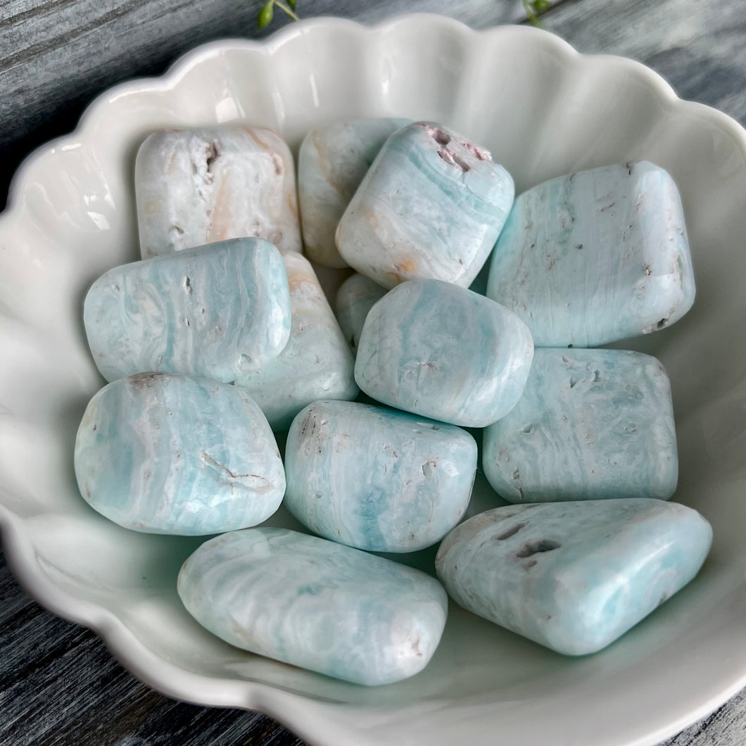 Blue Aragonite/Caribbean Calcite Pocket Stone Crystal Specimen LG