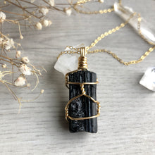 Black Tourmaline (raw) wire wrapped necklace