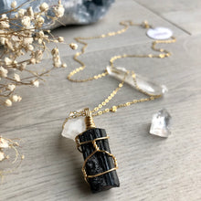Black Tourmaline (raw) wire wrapped necklace