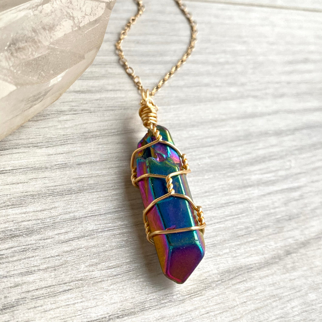 Titanium Aura Quartz wire wrapped necklace