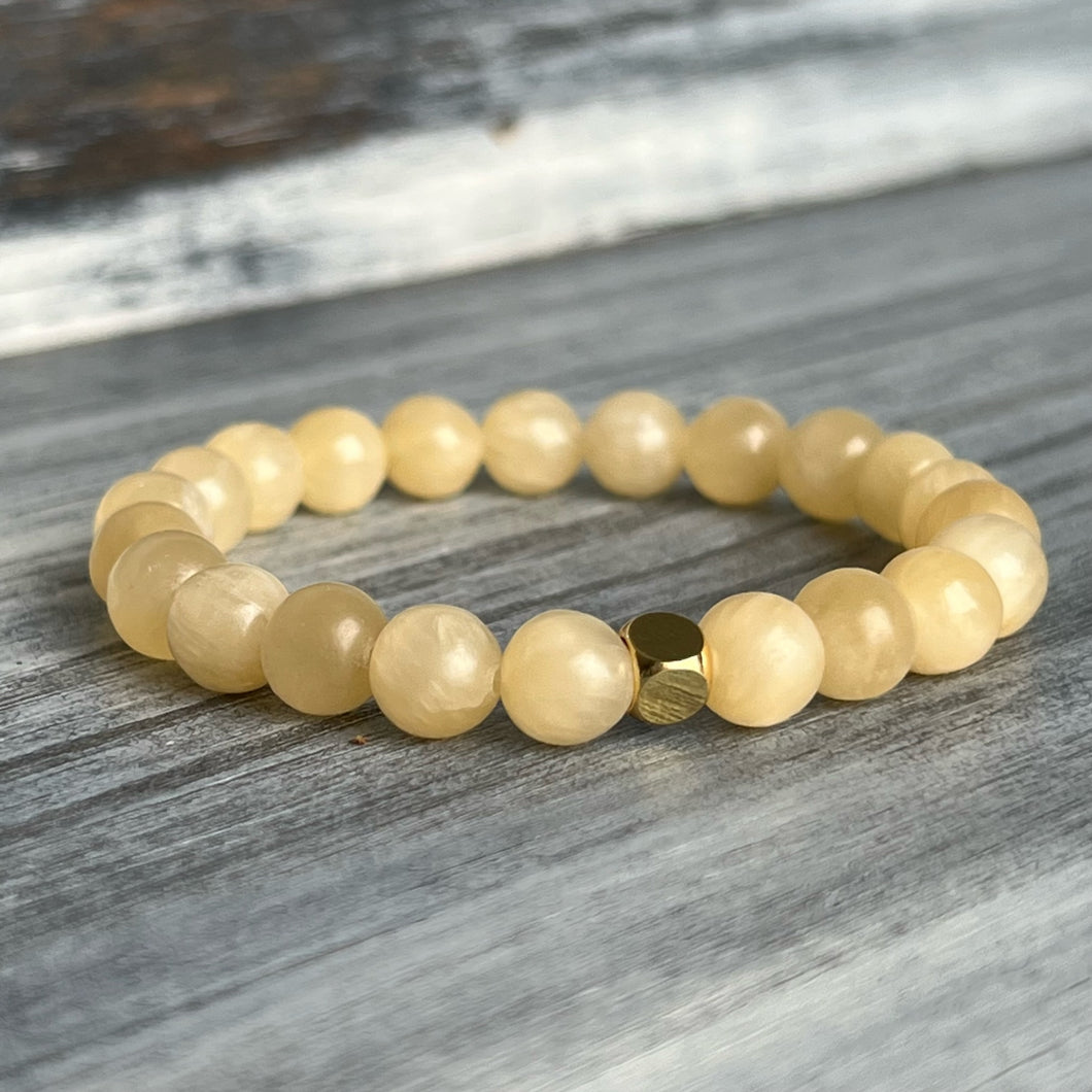 Yellow Calcite Stretch Bracelet with Gold Hematite Spacer