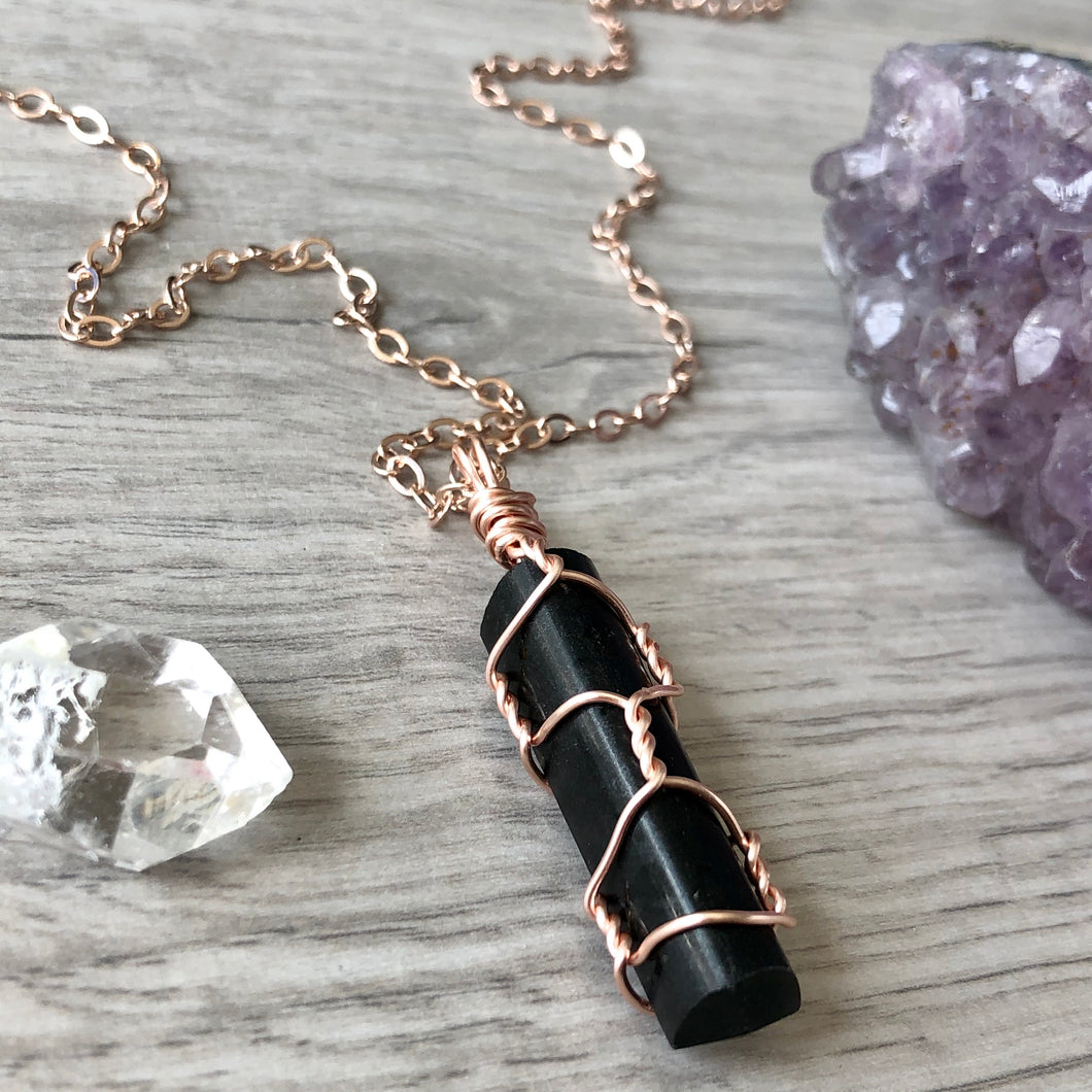 Black Tourmaline Wire Wrapped Necklace