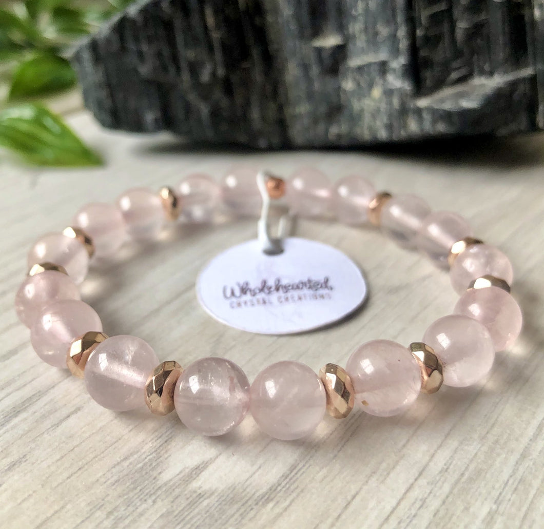 Rose Quartz with Rose Gold Hematite Spacers Stretch Bracelet