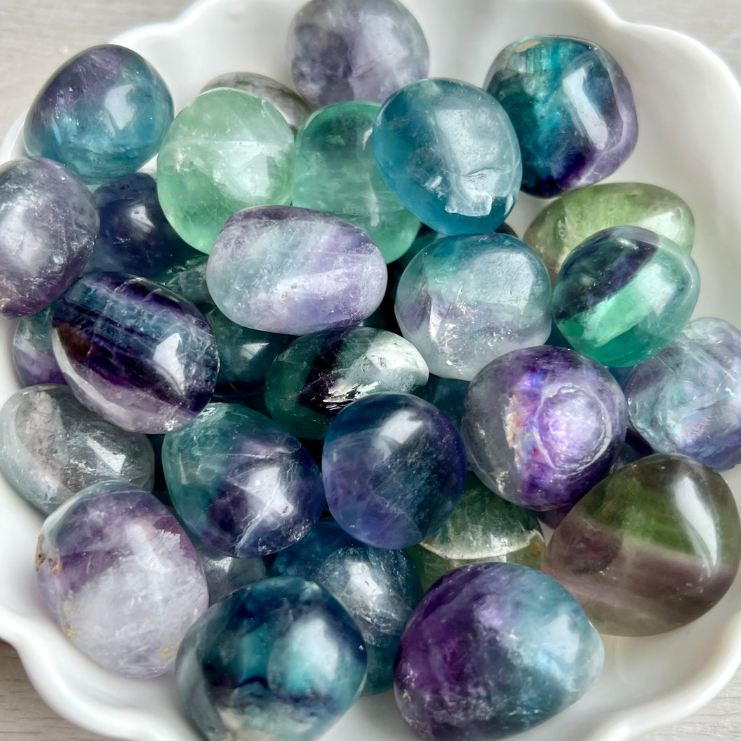 Rainbow Fluorite (LG) Tumbled Pocket Stone Crystal Specimen