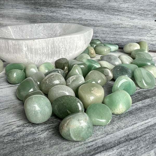 Green aventurine tumbled pocket stones from Wholehearted Crystal Creations in Regina, SK